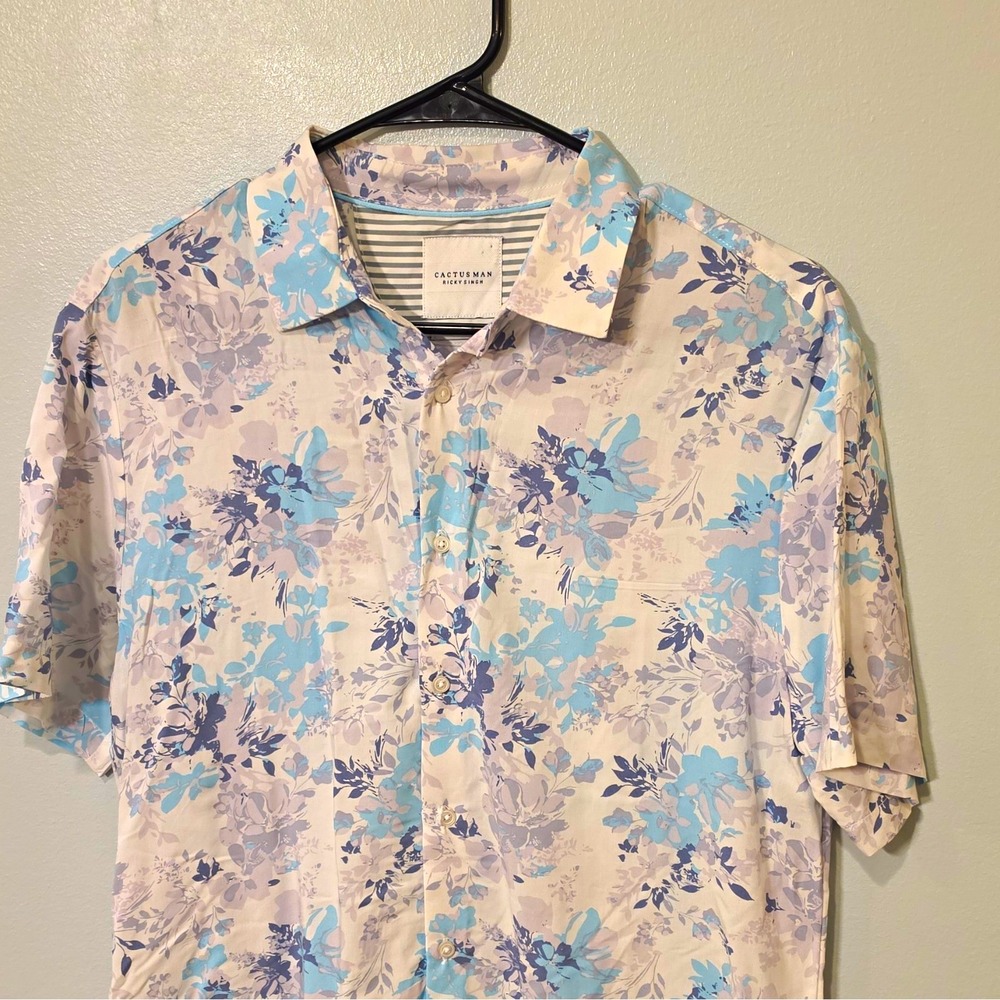 Cactus Man Ricky Singh Men's Woven Viscose SS Button-Up Floral S Blue/White #231